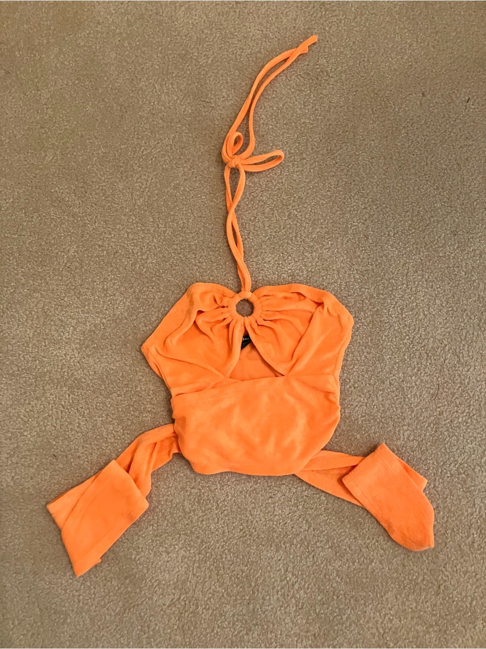 Terry Cloth Orange Halter Top with Wrap Around Tie Back
